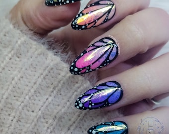 Butterfly Wings press on nails, summer, spring, butterflies, pastel, chrome, pink, blue, purple, monarch, pearl, orange, yellow, glue on