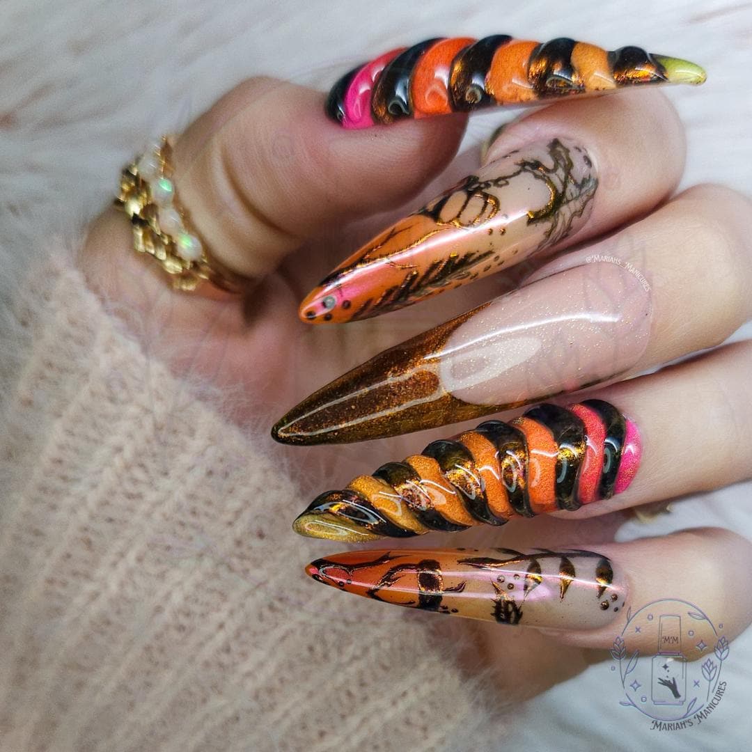 Acrylic Nails with Metallic Leaf Shine
