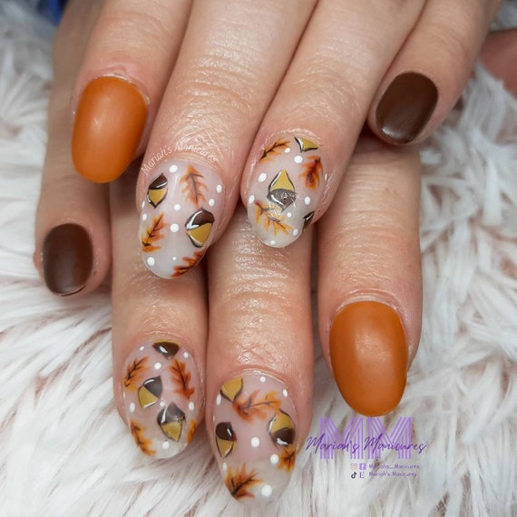Raised Acorn and Leaf 3D Nail Art