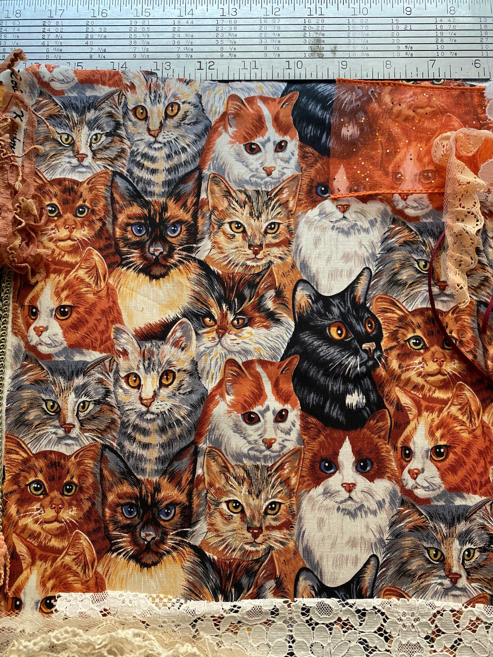 Cat Theme Inspirational Textile Bundle of Fabric Lace Etsy