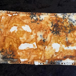 Hand Dyed Vintage Cotton Doily w/ Lace Edging & Embroidered Floral Pattern  - Rust and Eco Dyed - 7.5 x 13 Inches - Crafts, Home Decoration