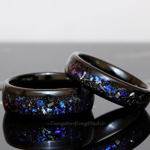 Meteorite Nebula Matching Ring Set His and Hers Ring Set Black 4mm 6mm 8mm Men Women Ring Outer Space Ring Wedding Anniversary Ring Tungsten image 1