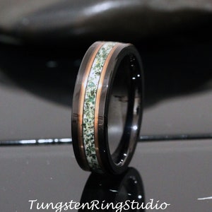 6mm Polish Moss Men Ring Green Moss Agate Black Rose Gold Accent Ring 8mm Tungsten Wedding Ring Men Wedding Band Mens