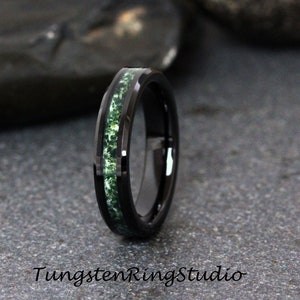 Moss Agate Ring Black Beveled Tungsten Ring Mens Ring Womens Wedding Ring Wedding Band Anniversary Ring Engagement Promise Ring 4mm 6mm 8mm