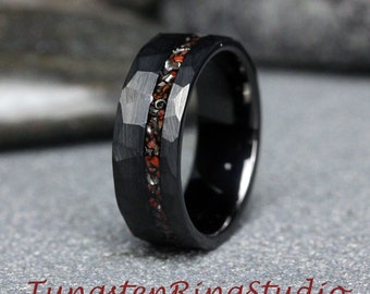Dinosaur Bone Ring Tyrannosaurus Rex T-Rex Meteorite Ring Hammer Black Tungsten Wedding Band Anniversary Mans Mens Ring TungstenRingStudio