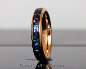 Meteorite Nebula Ring 4mm Rose Gold Band Men Women Ring Outer Space Ring Wedding Ring Anniversary Ring Doom Comfort Fit Tungsten Ring