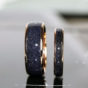 Nebula Ring Rose Gold Polished Tungsten Wedding Ring Blue Sandstone Gold Silver Black Ring Outer Space Mens Ring Men & Women