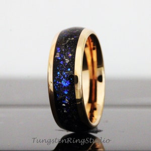 Meteorite Nebula Ring 6mm 8mm Rose Gold Band Men Women Ring Outer Space Ring Wedding Ring Anniversary Ring Doom Comfort Fit Tungsten Ring