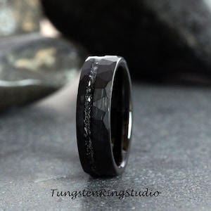 6MM Meteorite Hammer Black Tungsten Wedding Ring Meteorite Interstellar Ring Tungsten Carbide Anniversary Ring Mans Mens Ring Men & Women