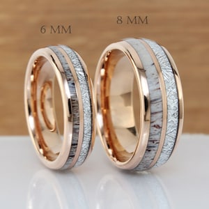 Meteorite Deer Antler Rose Gold Tungsten Wedding Rings Bands Meteorite Ring Tungsten Carbide Anniversary Ring Mans Mens Rings Hawaiian