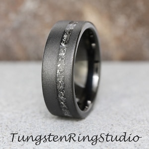 Black Meteorite Sandblasted Black 8mm 6mm Tungsten Wedding Ring Interstellar Carbide Anniversary Ring Mans Mens Ring Men & Women