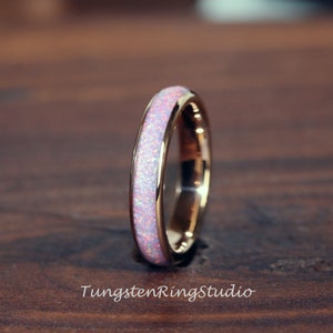 Rose Gold Crushed Lavender Purple Opal Tungsten Wedding Ring Band 4 mm Wedding Ring Anniversary Ring Gift For Her