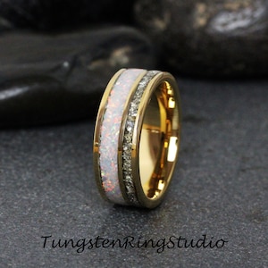 ゴールド ファイア ホワイト オパール リング シルバー ドイツ ガラス 結婚指輪 8 mm 6 mm ダイヤモンド 代替 イエロー タングステン メンズ バンド メンズ&レディース リング