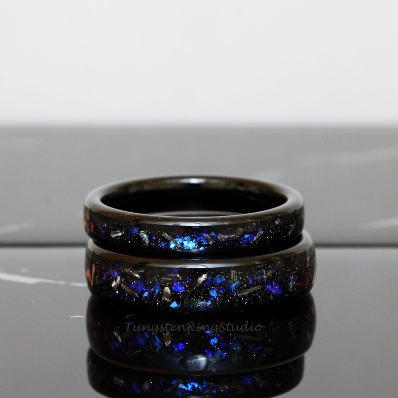 Meteorite Nebula Matching Ring Set His and Hers Ring Set Black 4mm 6mm 8mm Men Women Ring Outer Space Ring Wedding Anniversary Ring Tungsten image 5