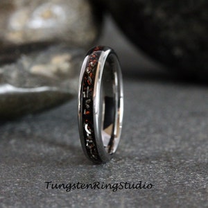 Dinosaur Bone Meteorite Ring Mens Ring Womens Ring Tungsten Wedding Ring Tyrannosaurus Rex T-Rex Bone Fossil Band Anniversary