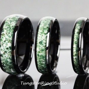 Moss Agate Ring 8mm 6mm 4mm Black Polish Tungsten Wedding Ring  Moss Agate Gold Silver Rose Gold Ring Mens Ring Men & Women