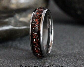 Dinosaur Bone Meteorite Ring Mens Ring Womens Ring Tungsten Wedding Ring Tyrannosaurus Rex T-Rex Bone Fossil Band Anniversary