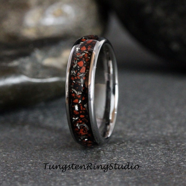 Dinosaur Bone Meteorite Ring Mens Ring Womens Ring Tungsten Wedding Ring Tyrannosaurus Rex T-Rex Bone Fossil Band Anniversary