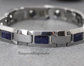 Bracelet Tungsten Nebula Gift for him, Link Bracelet Man Accessory Square Rectangle Silver Gray
