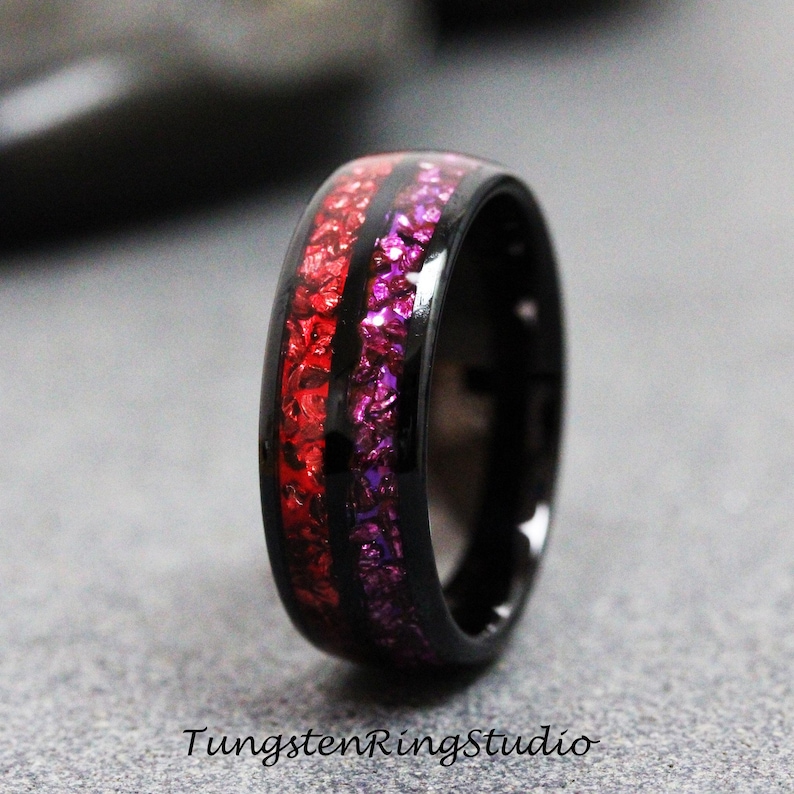 Red Garnet & Birthstone Ring - Alexandrite Double Inlay Tungsten ...