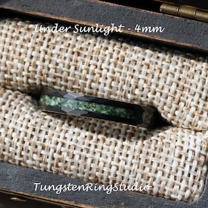 Hammer Moss Agate Ring 4mm Black Tungsten Wedding Ring  Women Wedding Band Moss Agate Black Ring Mens Ring Men & Women
