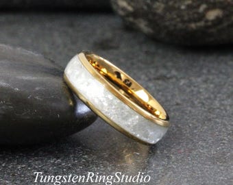 Diamant Staub Ring Gold Wolfram Ehering mit Imitation Diamant Staub Inlay