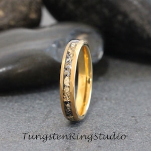 Hammer Gold Leaf Meteorite Ring, Wedding Gold Foil Meteorite Ring 4mm 6mm 8mm Ring Meteorite Foil Leaf Ring Mens Wedding Rings Gold Accent