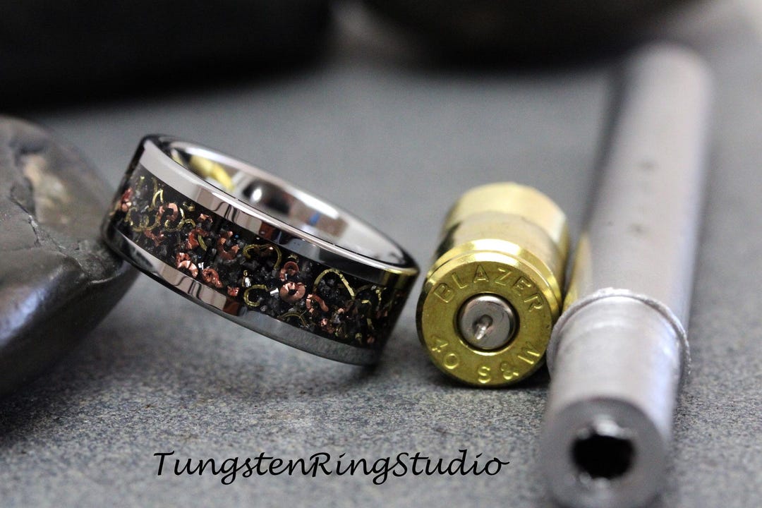 Reclaimed Bullet Shell Tungsten Ring With Brass, Copper, Steel Gun ...