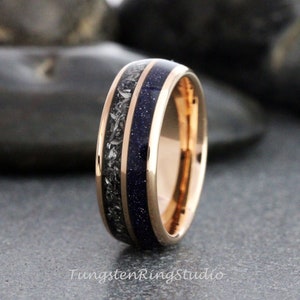 6mm - 8mm Meteorite Nebula Ring Rose Gold Ring Band Men Women Outer Space Ring Wedding Ring Anniversary Doom Comfort Fit Tungsten Ring