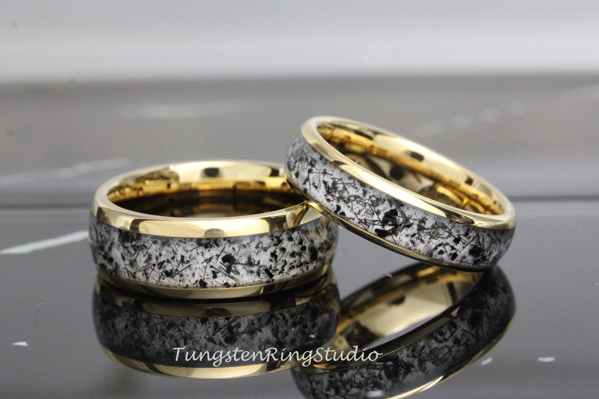 ブラックルチルクォーツリング ポリッシュ タングステン 結婚指輪 