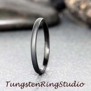 Dainty Black Sandblasted Tungsten Wedding 2mm Ring Band Black Ring Minimalist Ring Anniversary Ring Mens Rings Man Ring Women Ring