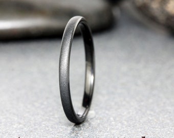 Dainty Black Sandblasted Tungsten Wedding 2mm Ring Band Black Ring Minimalist Ring Anniversary Ring Mens Rings Man Ring Women Ring