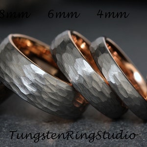 Hamer roségoud grijze wolfraam trouwring band roségoud 8 6 4 MM grijze ring heren damesring wolfraamcarbide hamer ring jubileum