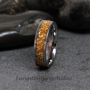 6mm Citrine Yellow Glass Wedding Silver Gray Tungsten Carbide Ring 4 6 8mm Women Mens Ring Band Yellow Gold Anniversary Band Anniversary