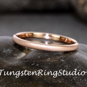 Dainty Rose Gold Sandblasted Tungsten Wedding 2mm 3mm Ring Band Rose Gold Ring Minimalist Ring Anniversary Ring Stackable ring Women Ring image 2