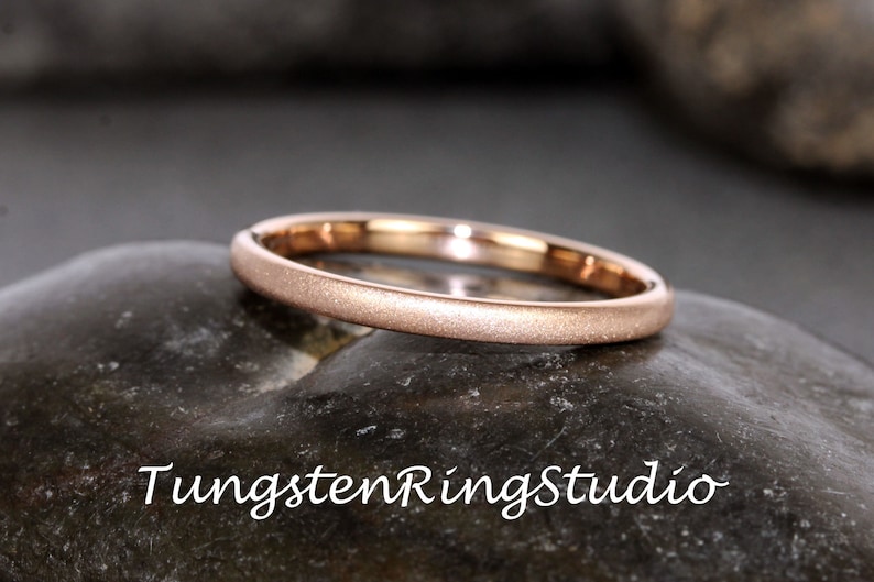 Dainty Rose Gold Sandblasted Tungsten Wedding 2mm 3mm Ring Band Rose Gold Ring Minimalist Ring Anniversary Ring Stackable ring Women Ring image 2