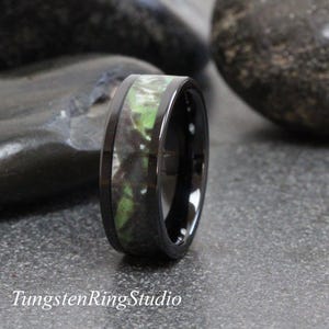 Groene camouflage wolfraam ringband 8 mm, roségoud zwart zilvergrijs wolfraamcarbide ring, cadeau voor hem, mannen ring vrouwen ring