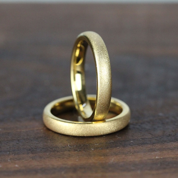 Yellow Gold Ring Sandblasted Tungsten Wedding 3mm Ring Band Rose Gold Ring Minimalist Ring Anniversary Ring Mens Rings Man Ring Women Ring