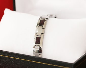 Mens Bracelet Tungsten Carbide Black Opal Bracelet Gift for him, Tungsten Link Bracelet Man Accessory Square Rectangle Silver Gray