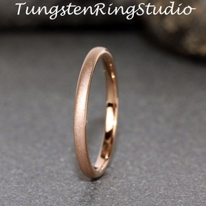 Dainty Rose Gold Sandblasted Tungsten Wedding 2mm 3mm Ring Band Rose Gold Ring Minimalist Ring Anniversary Ring Stackable ring Women Ring image 3