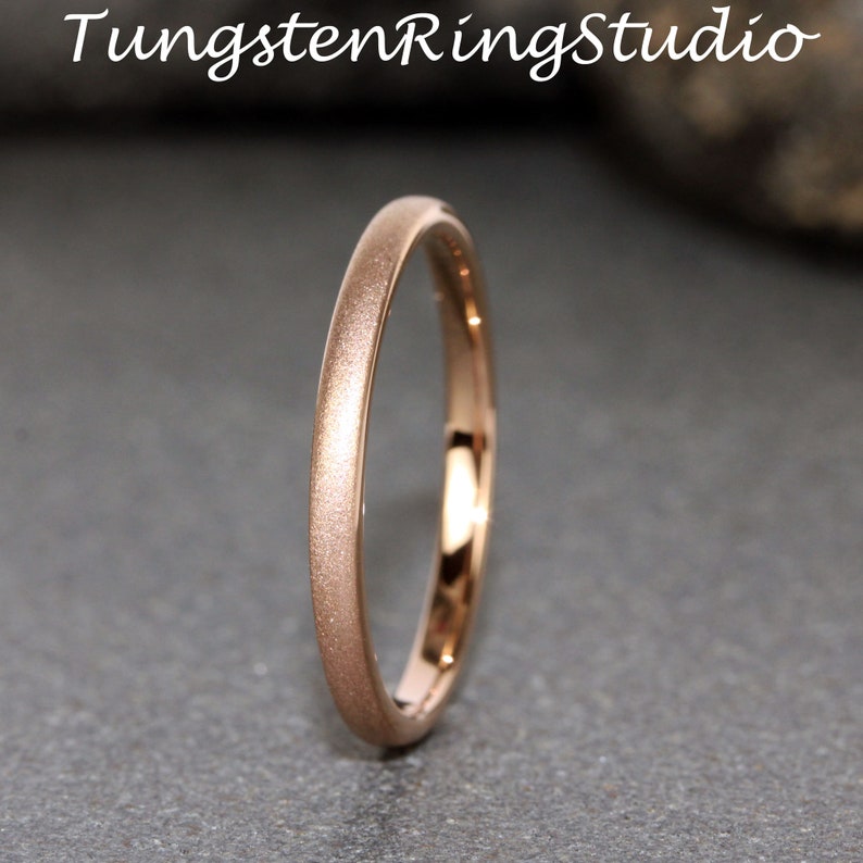 Dainty Rose Gold Sandblasted Tungsten Wedding 2mm 3mm Ring Band Rose Gold Ring Minimalist Ring Anniversary Ring Stackable ring Women Ring image 3