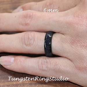 Nebula Ring Rose Gold Polished Tungsten Wedding Ring Blue Sandstone Gold Silver Black Ring Outer Space Mens Ring Men & Women zdjęcie 5