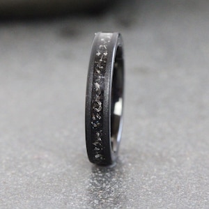 4mm Dainty Black Meteorite Sandblasted Black Tungsten Wedding Ring Interstellar Ring Carbide Anniversary Ring Mans Mens Ring Men & Women