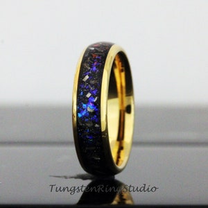 Meteorite Nebula Ring 6mm 8mm Yellow Gold Band Men Women Ring Outer Space Ring Wedding Ring Anniversary Ring Doom Comfort Fit Tungsten Ring