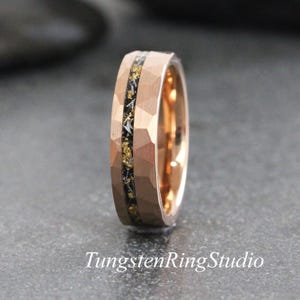 Blatt Gold Meteorit Gehämmert Rosegold Wolfram Ring, Hochzeit Goldfolie Meteorit Ring 6mm 8mm Ring Männer Frauen Trauringe Goldakzent