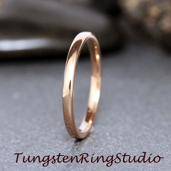 Dainty Rose Gold Polish Tungsten Wedding 2mm Ring Band Rose Gold