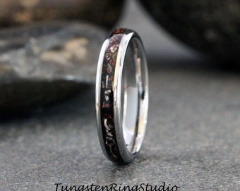 Dinosaur Bone Meteorite Ring Mens Ring Womens Ring Tungsten Wedding Ring Tyrannosaurus Rex T-Rex Bone Fossil Band Anniversary
