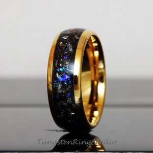 Meteorite Nebula Ring 6mm 8mm Yellow Gold Band Men Women Ring Outer Space Ring Wedding Ring Anniversary Ring Doom Comfort Fit Tungsten Ring