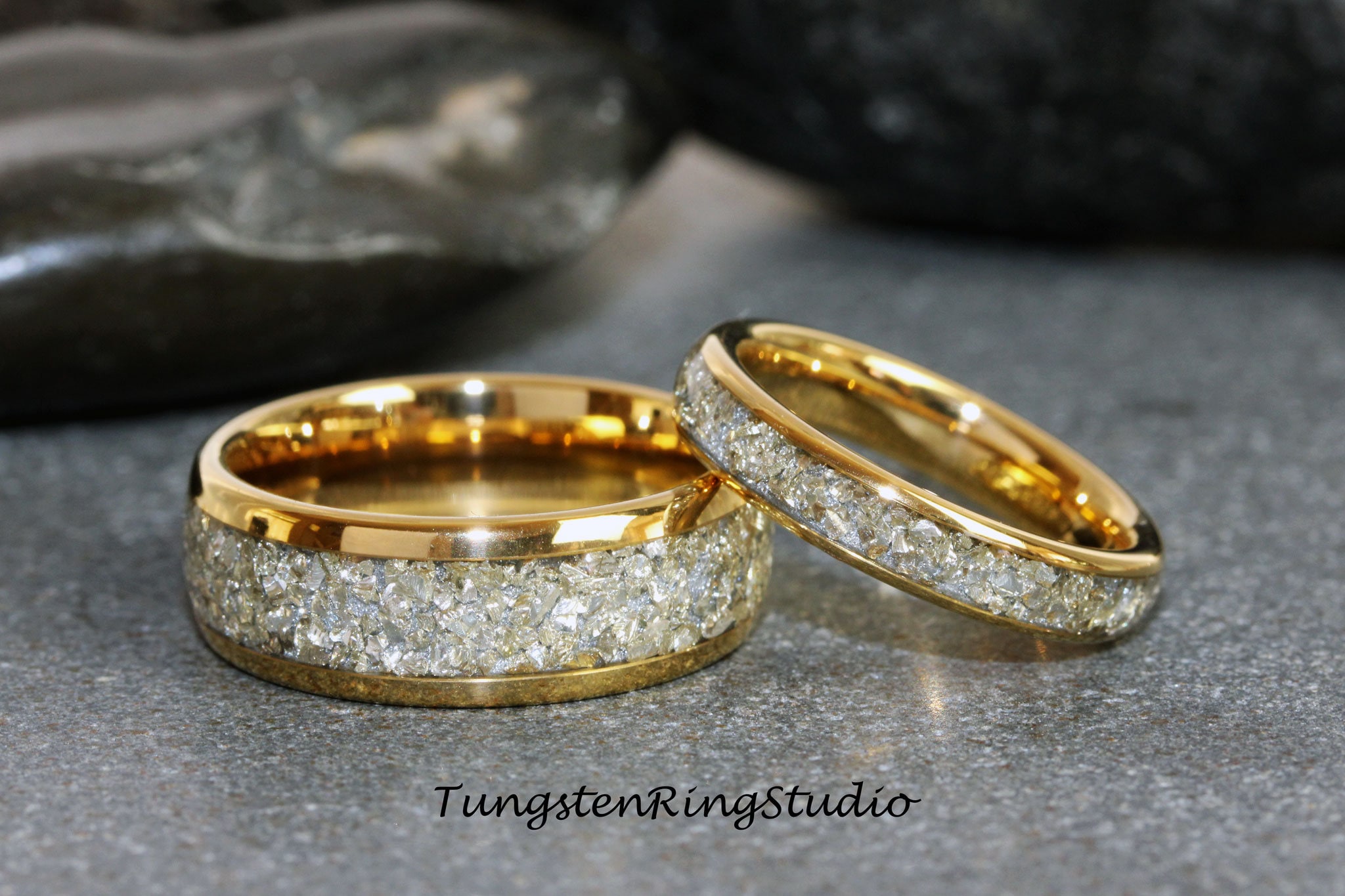 Glass Wedding Ring Set, German Silver Glass Wedding Ring, Yellow Gold His  and Hers Ring, Matching Set, Tungsten Ring Womens Ring 4mm 6mm 8mm -   Finland