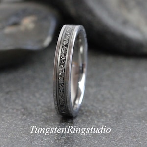 Meteorit Ring Weißgold Streifen Wolfram Trauringe Gibeon Meteorit Bands 4 mm 6 mm Jubiläum Männer Frauen Ring
